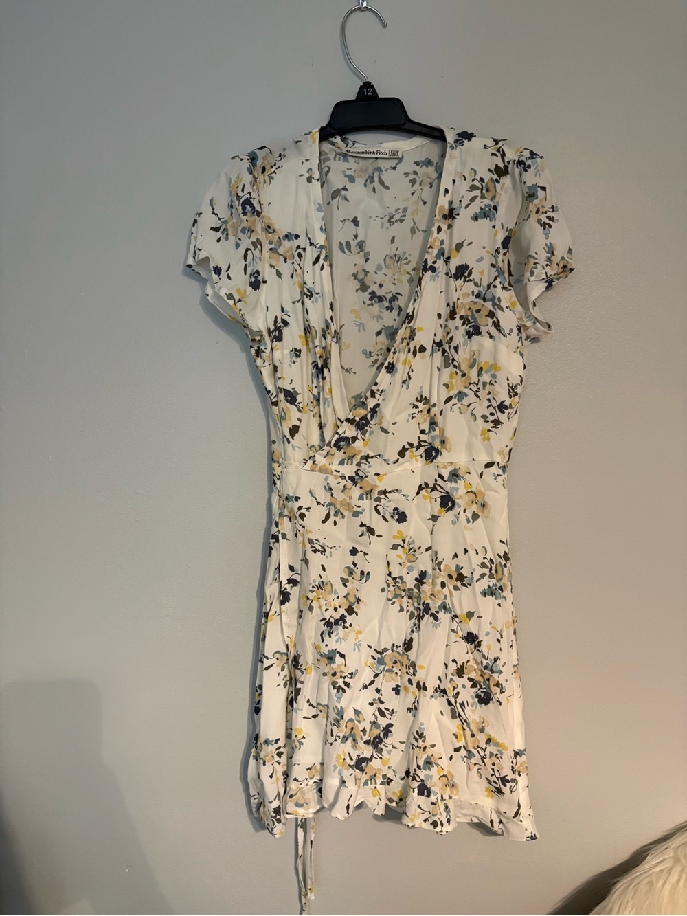 Abercrombie & Fitch Floral Wrap Mini Dress - White with Yellow & Blue Floral